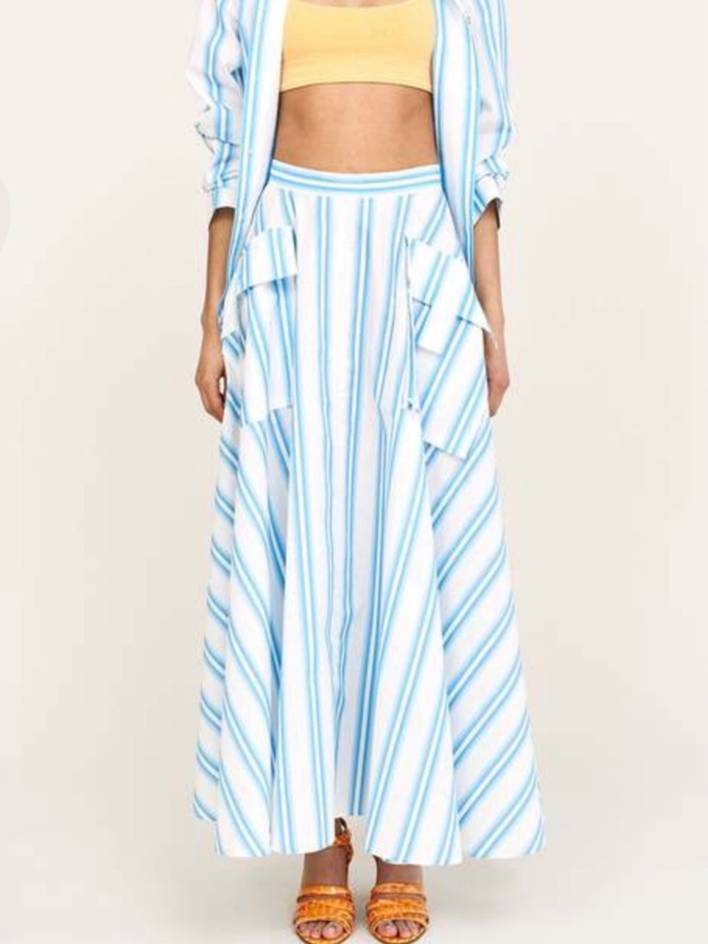 REJINA PYO Size 8 • Lena Skirt 100% Cotton Blue Stripe Designer Long Skirt.